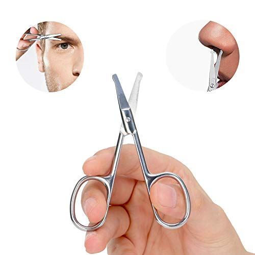 Juego de tijeras pequeñas de aseo de acero inoxidable para nariz, barba, bigotes, ceja, oreja, cortador de pelo, kit de corte de pelo facial con punta redondeada y curvada