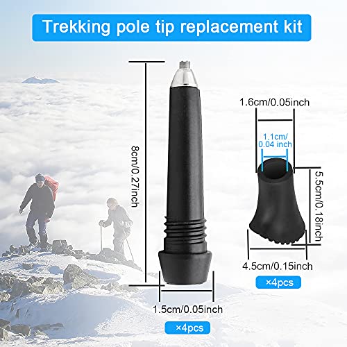 KBNIAN 4 Kit de Puntas Bastones Trekking + Puntas de Goma para Bastones Puntas para Palos de Senderismo Portátil Puntas Bastones de Senderismo para Mayoría de Bastones de Senderismo Estándar