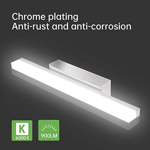 Kimjo Lámpara de Espejo 40CM para Baño, Aplique Espejo Baño 9W Blanco Frío 6000K 900LM IP44 Contra Niebla, AC110-240V No Regulable Lámpara Baño Espejo Acero Inoxidable Iluminación para Maquillaje