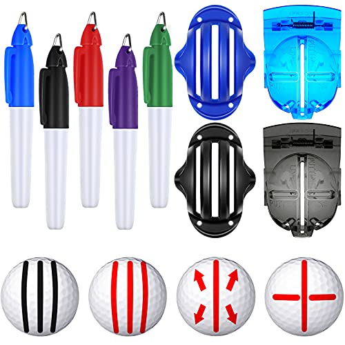 kit de 9 Herramientas de Marcado Dibujo Lineal Pelota Golf Incluye 4 Herramienta de Colocación Alineación de Pelotas Golf Plantilla de Marcador Clip de Marcado de Bolas y 5 Rotuladores Golf