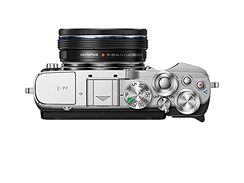 Kit de cámara Olympus Pen E-P7 Plata, Sensor de 20 MP, LCD de Alta definición abatible, 4K, Wi-Fi, Control de Perfil Monocromo y del Color. Incluye M.Zuiko Digital ED 14-42 mm EZ Negro