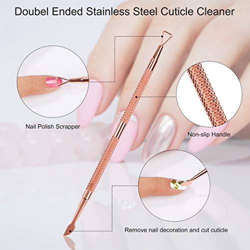 Kit de Empujador de Cutículas Acero Inoxidable Cutícula Empujador Removedor Kit Triángulo Cutícula Pelador Raspador y Doble Extremo Empujador de Cutícula Cortador 3 Piezas (Oro Rosa)