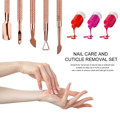 Kit de Empujador de Cutículas Acero Inoxidable Cutícula Empujador Removedor Kit Triángulo Cutícula Pelador Raspador y Doble Extremo Empujador de Cutícula Cortador 3 Piezas (Oro Rosa)