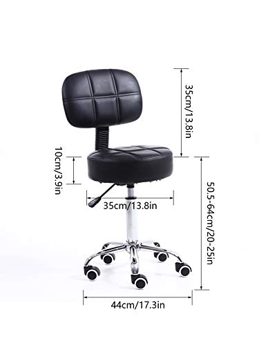 KKTONER Taburete Redondo Giratorio Cuero de PU Almohadilla para el pie Ajustable Silla de Dibujo de Trabajo de Altura a Espalda Ajustable (Negro)
