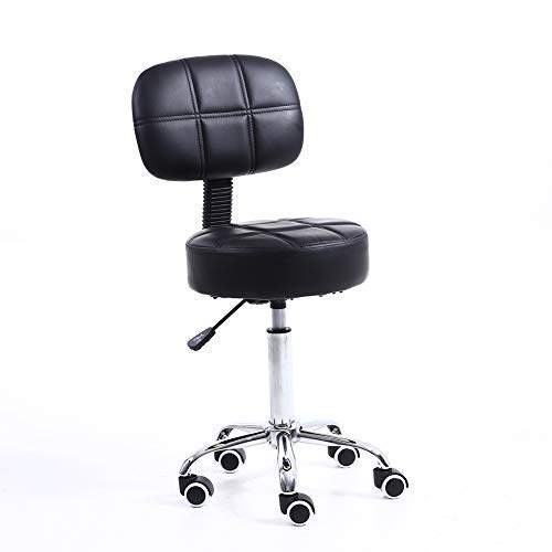 KKTONER Taburete Redondo Giratorio Cuero de PU Almohadilla para el pie Ajustable Silla de Dibujo de Trabajo de Altura a Espalda Ajustable (Negro)