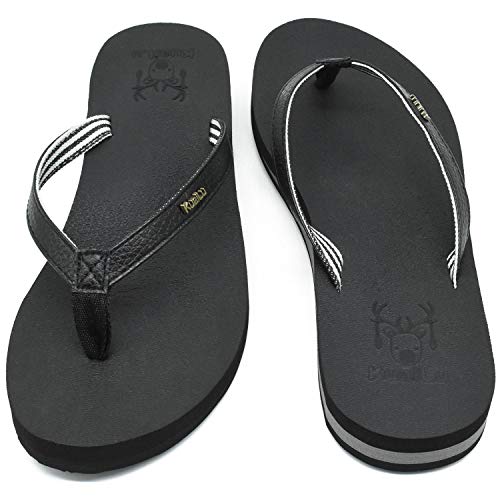 KuaiLu Chanclas Mujer Verano Playa Piscina Comodas Piel Sandalias Planas Caminar Ortopedicas Zapatos Black 43