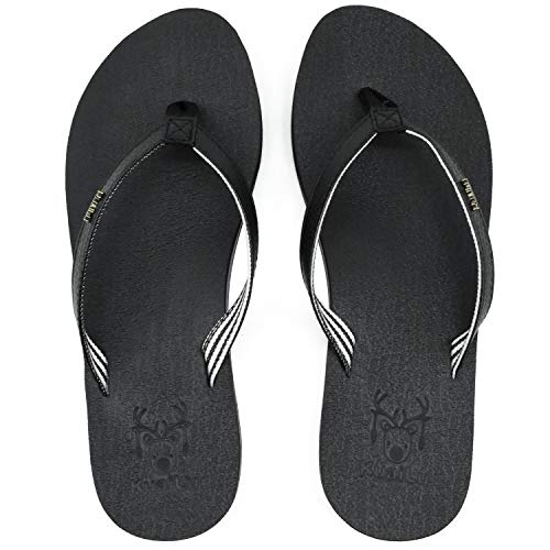KuaiLu Chanclas Mujer Verano Playa Piscina Comodas Piel Sandalias Planas Caminar Ortopedicas Zapatos Black 43