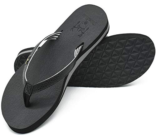 KuaiLu Chanclas Mujer Verano Playa Piscina Comodas Piel Sandalias Planas Caminar Ortopedicas Zapatos Black 43