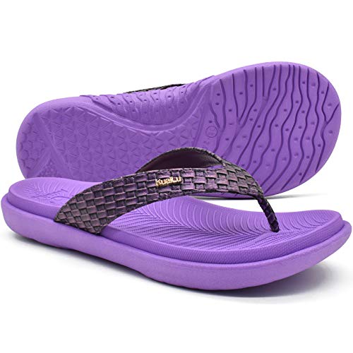 KuaiLu Morado Chanclas Mujer Verano Playa Sandalias de piscina Apoyo de Arco Ortopedicas Chanclas Zapatos Cómodos para Caminar Antideslizante Talla 42EU