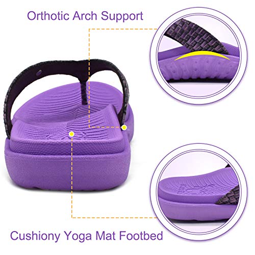 KuaiLu Morado Chanclas Mujer Verano Playa Sandalias de piscina Apoyo de Arco Ortopedicas Chanclas Zapatos Cómodos para Caminar Antideslizante Talla 42EU