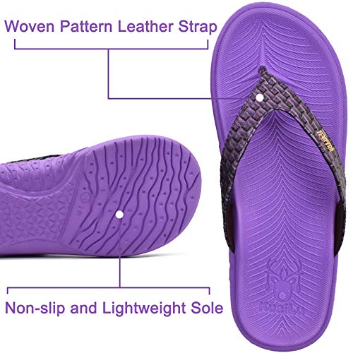 KuaiLu Morado Chanclas Mujer Verano Playa Sandalias de piscina Apoyo de Arco Ortopedicas Chanclas Zapatos Cómodos para Caminar Antideslizante Talla 42EU