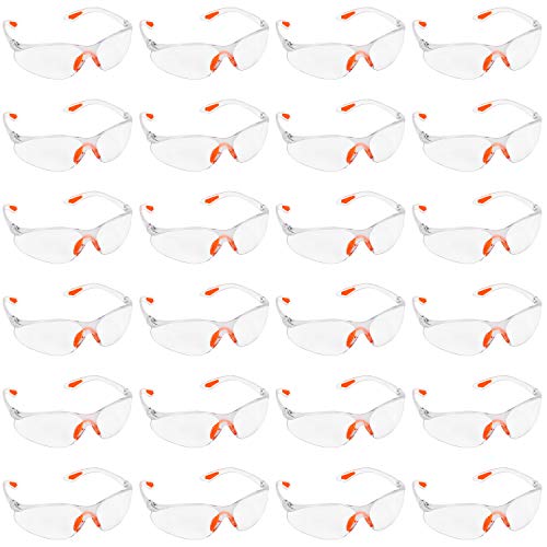 Kurtzy Pack 24 Gafas de Seguridad con Lentes Transparentes Plaquetas Nasales y Patillas de Goma para un Ajuste Cómodo – Equipo Protector Personal Lentes Resistente a Arañazos – Gafas PPE