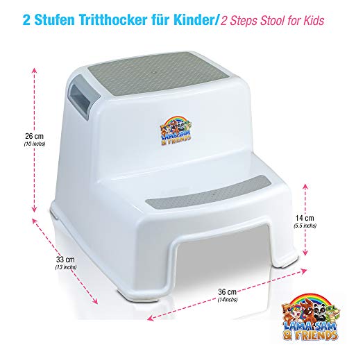 Lama Sam & Friends - Taburetes en dos etapas para niños Escalón para el Baño para Enseñar a Usar el WC a Niños (Blanco-Gris)