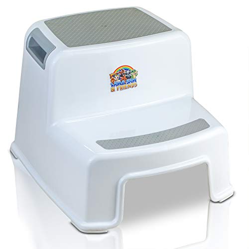 Lama Sam & Friends - Taburetes en dos etapas para niños Escalón para el Baño para Enseñar a Usar el WC a Niños (Blanco-Gris)