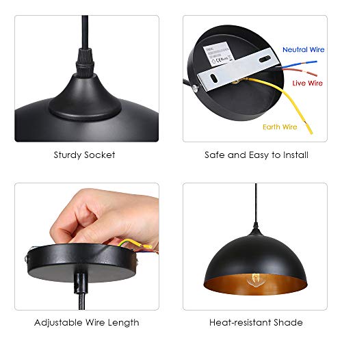 Lámpara de Techo Vintage, Tomshine 2 pack 3.94ft/1.2m Lámpara Colgante Retro de Metal,E27 Base de la Bombilla,Lámpara de Techo Industrial para Cocina Restaurante,Ø300mm