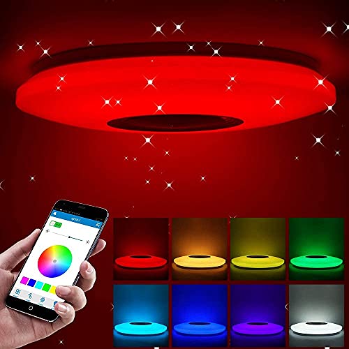 Lamparas de Techo LED con Altavoz Bluetooth, 60W Lamparas de Techo Dormitorio Con Mando Distancia, Plafones para Techo para Dormitorios Cocinas Pasillos y Salas de Estar