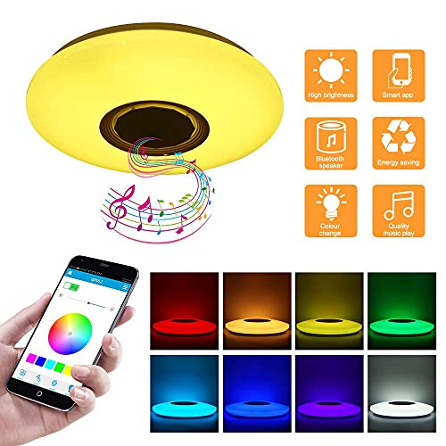 Lamparas de Techo LED con Altavoz Bluetooth, 60W Lamparas de Techo Dormitorio Con Mando Distancia, Plafones para Techo para Dormitorios Cocinas Pasillos y Salas de Estar