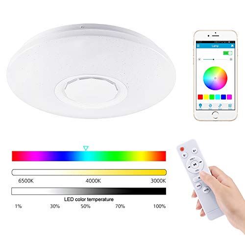 Lamparas de Techo LED con Altavoz Bluetooth, 60W Lamparas de Techo Dormitorio Con Mando Distancia, Plafones para Techo para Dormitorios Cocinas Pasillos y Salas de Estar