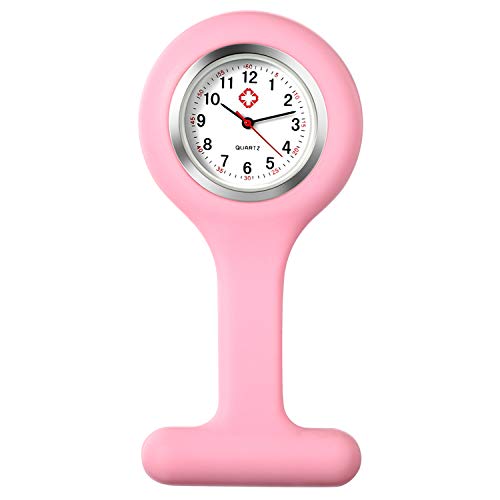 Lancardo Reloj Enfermera con Cubierta Silicona Redondo Reloj de Bolsillo Médico de Movimiento Cuarzo NO Impermeable Reloj con Dial de Báscula Digital Rosa