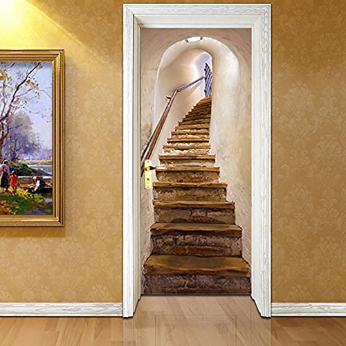 LBMT Simulación 3D Puerta Arco Escaleras Puerta Corredor Puerta Hogar Dormitorio Puerta Renovación Personal Decorativo Adhesivo de Pared XL (47.5X215Cmx2Pcs)