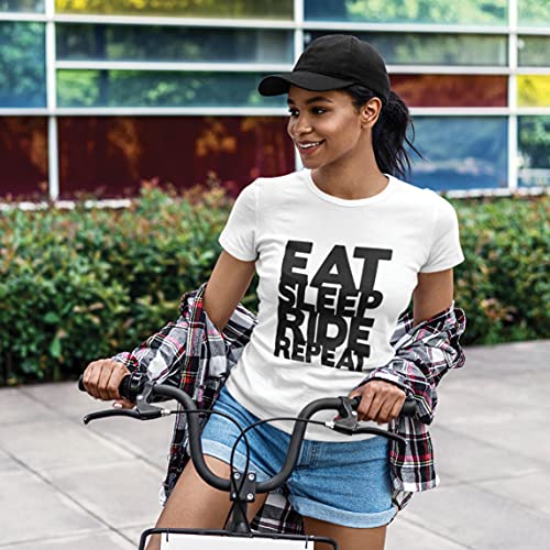 lepni.me Camiseta Mujer para Ciclistas Come Duerme Monta Repite Citas para Amantes de la Bicicleta (L Blanco Multicolor)