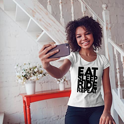lepni.me Camiseta Mujer para Ciclistas Come Duerme Monta Repite Citas para Amantes de la Bicicleta (L Blanco Multicolor)
