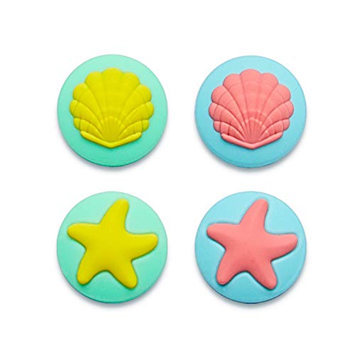 LeyuSmart Ocean World - Tapas de agarre para pulgar (estrella de mar y caracola) para Nintendo Switch & Lite, funda de silicona suave para mando Joy-Con