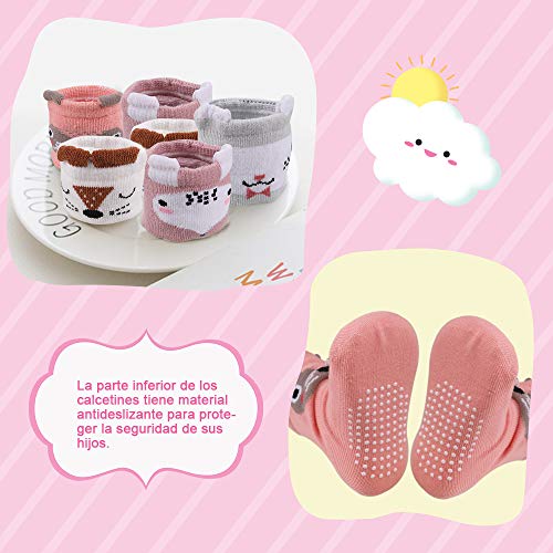 Licitn 12 Pares de Calcetines Antideslizantes para Niñas - Calcetines de Bebés con Diseño de Patrón Animal tridimensional para Niñas (12-36 meses)