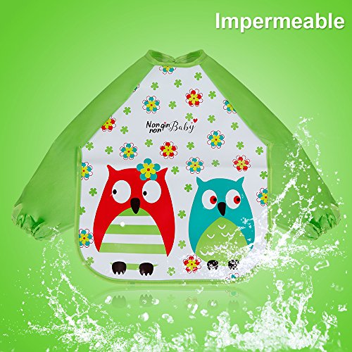 Lictin Baberos Bebe Impermeables- 3 Pcs Baberos Bebe con Mangas EVA Impermeable con Escote Ajustable, Baberos de Manga Larga para Bebes Unisex 6-36 Meses