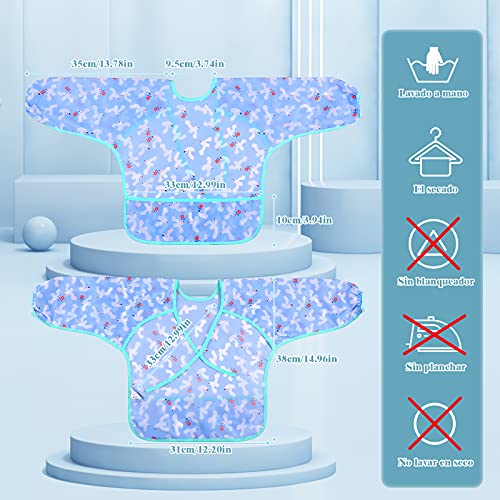 Lictin Baberos Bebe Impermeables-5 Piezas de Babero con Mangas Impermeable，Diseño de Escote Ajustable, Varios Patrones de Color Baberos Bebes, Apto para comer, beber y jugar del bebé. ( 0-24 Meses)