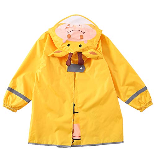 LIVACASA Chubasquero Chaqueta Lluvia Niño Impermeable Capa de Lluvia Grande Sombrero con para Seguridad con Advertencia Reflectantes Viaje Vacaciones Amarillo Talla M