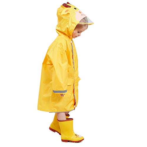 LIVACASA Chubasquero Chaqueta Lluvia Niño Impermeable Capa de Lluvia Grande Sombrero con para Seguridad con Advertencia Reflectantes Viaje Vacaciones Amarillo Talla M