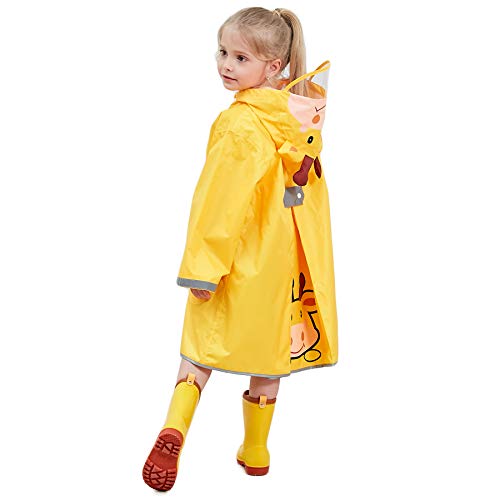 LIVACASA Chubasquero Chaqueta Lluvia Niño Impermeable Capa de Lluvia Grande Sombrero con para Seguridad con Advertencia Reflectantes Viaje Vacaciones Amarillo Talla M