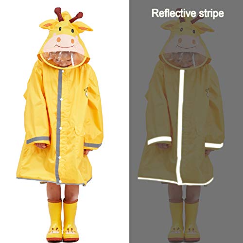 LIVACASA Chubasquero Chaqueta Lluvia Niño Impermeable Capa de Lluvia Grande Sombrero con para Seguridad con Advertencia Reflectantes Viaje Vacaciones Amarillo Talla M