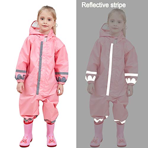 LIVACASA Chubasquero Impermeable Niños Poncho de Lluvia Siamesa Encapuchado Dibujos Animados contra Viento y Lluvia al Aire Libre Transpirable Ecológico Rosa Talla M