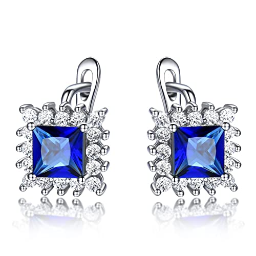 LOKILOKI Pendientes De Clip De Nano Zafiro Cuadrados De Joyería De Plata De Ley 925 Auténtica para Mujer, Regalos De Novia con Piedras Preciosas, Nuevo