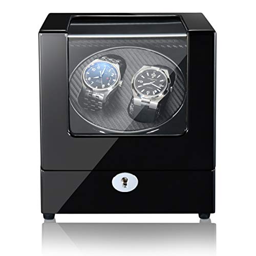 LSRRYD Cajas Giratorias para Relojes Watch Winder Motor Silencioso 5 Tipos Modos Funcionamiento Doble Usos Batería Adaptador (Color : Black-A, Size : 2+0)