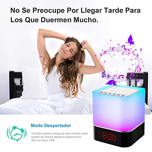 Luces nocturnas Altavoz Bluetooth, StillCool Lámpara de Noche Que Cambia de Color, Reloj Despertador Digital, Luz de Noche Multicolor RGB Regulable, Regalos para Niños Adolescentes (Colores)