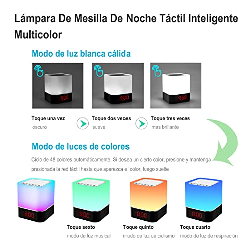 Luces nocturnas Altavoz Bluetooth, StillCool Lámpara de Noche Que Cambia de Color, Reloj Despertador Digital, Luz de Noche Multicolor RGB Regulable, Regalos para Niños Adolescentes (Colores)