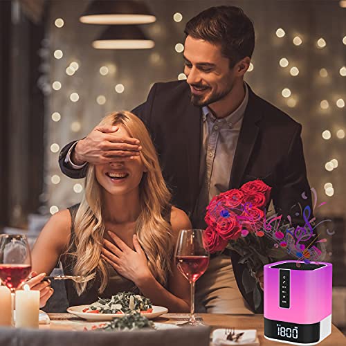 Luz Nocturna Altavoz Bluetooth,Lamparas de Mesita de Noche,Luces Despertador,Lampara de Mesa RGB Regulable Portátil Multifuncional,Reproductor MP3,Despertador Niña,Regalo Mujer Hombre Niña Niño