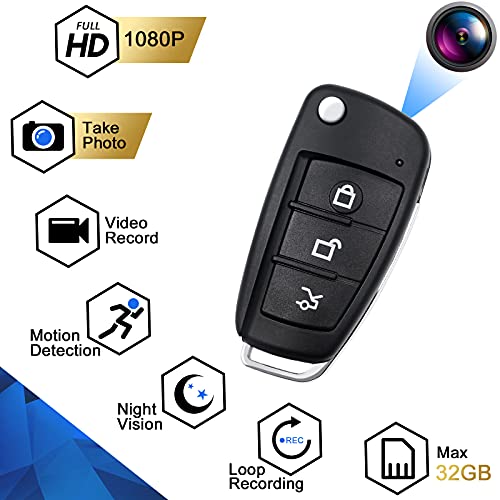 LXMIMI Cámara Espía Oculta, 1080P Mini Cámara Espía Oculta Llave de Coche Espía Llavero Cámara Cámara Nanny con Visión Nocturna