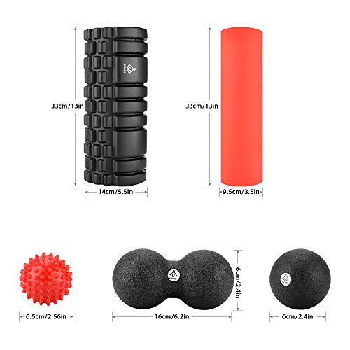 LYCAON Rodillo de Espuma 6Pcs incluyendo E-Book para la recuperación Muscular del Tejido Profundo/Liberación miofascial/Pilates/Yoga/Crossfit/Fitness (Rojo)