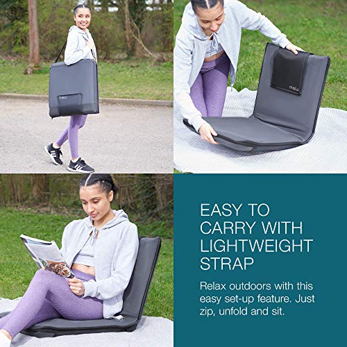 malu Lujosa Silla de Suelo Acolchada con Respaldo Ajustable - Silla Plegable con Funda Gris Extraíble y Lavable – Sillón Relax Portátil - Asiento de Nailon de Fácil Lavado – Sillón Plegable Reclinable
