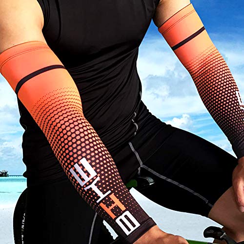 Mangas de compresión de enfriamiento de protección solar para hombres y mujeres, 1 par - naranja - Large