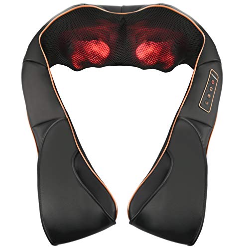 Masajeador de Cuello y Hombros Shiatsu Masajeador Cervical con Calor, Cojín Masajeador Espalda, Masaje de Rotación 3D, 3 Intensidad Ajustable para Relajación de Fatiga en Casa Oficina y Coche
