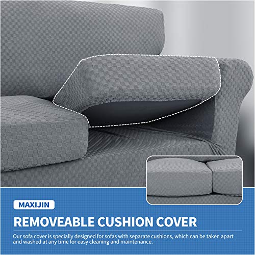 MAXIJIN 2 fundas de silla jacquard con brazos, súper elásticas y antideslizantes, para sala de estar, perros, apto para mascotas, elástica, protector de sofá (1 plaza, gris claro)