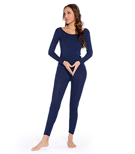 Mcilia Conjunto para Mujer de Ropa Interior Térmica Modal Ultradelgada con Cuello Redondo Bajo Azul Clásico Small (EU 34 36 38)