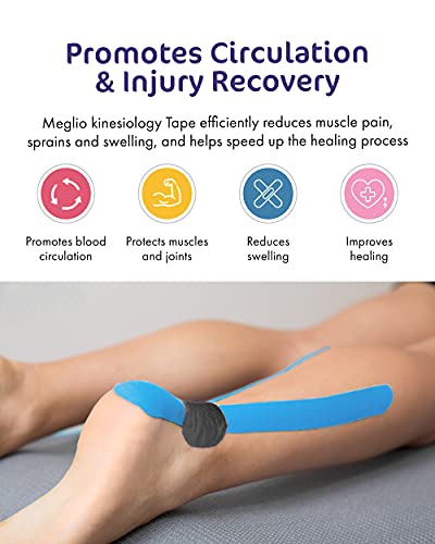 Meglio Tape de kinesiología, Vendaje Neuromuscular Precortado, Para Lesiones E Inflamación Muscular. Vendas Sin Látex, Resistente al Agua, (Azul)