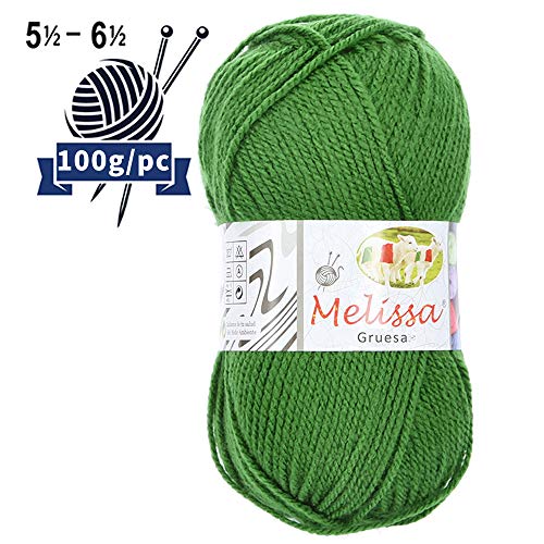 Melissa Hilo 100% Acrilico Ovillo de Lana (115m 100g * 1=50g * 2) Premium para DIY Tejer y Ganchillo, Certificado OEKO-TEX Standard 100,Agujas Talla 5(1/2)-6(1/2),Verde 54,Enviado desde Europa