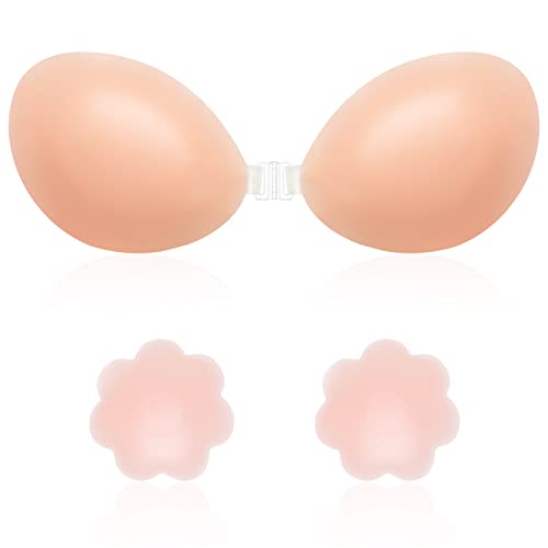 MELLIEX Sujetador Invisible de Silicona, Sujetadores sin Tirantes Push Up Reutilizables Bra Adhesivo sin Respaldo - Copa D
